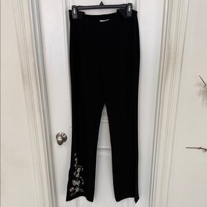 Cinq à Sept Black Embroidered Straight Leg Pants
